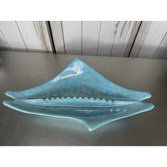 Unmarked Other - Vintage MCM Blue Opalescent Glaze Atomic Retro Ashtray Unique 70s Trinket Tray